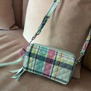 Vera Bradley All in One Crossbody Bag Small Pastel Plaid Quilted RFID